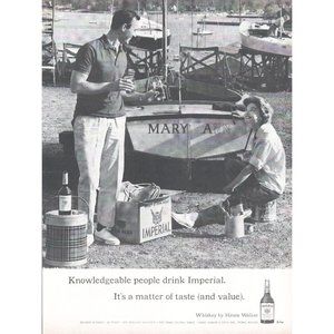 1961 Imperial Whiskey Vintage Print Ad Beach Sailboat Sailing Boating Summer 60s
